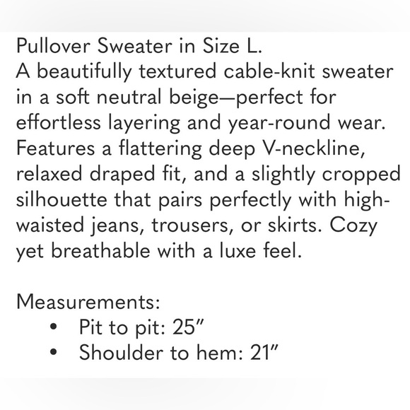 Cabi 5636 cropped cable pullover in cream EUC L - Picture 5 of 11